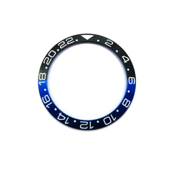 BLACK & BLUE WITH WHITE NUMBERS IMITATION SS BEZEL FOR GMT II MASTER WATCH
