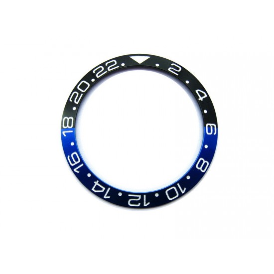 BLACK & BLUE WITH WHITE NUMBERS IMITATION SS BEZEL FOR GMT II MASTER WATCH
