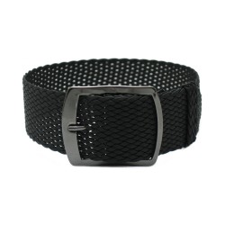 HNS 22MM Black Perlon Braided Woven Strap With PVD Coated Stainless Steel Buckle