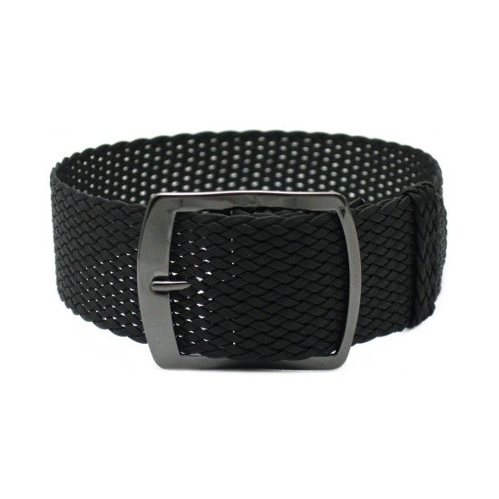 HNS 22MM Black Perlon Braided Woven Strap With PVD Coated Stainless Steel Buckle