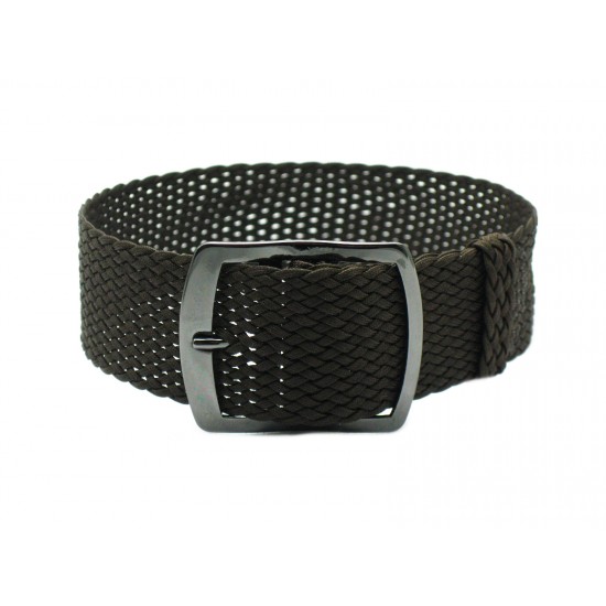 HNS 22MM Dark Brown Perlon Braided Woven Strap With PVD Coated Stainless Steel Buckle