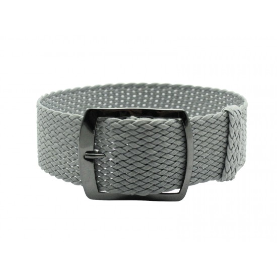 HNS 22MM Grey Perlon Braided Woven Watch Strap With PVD coated Stainless Steel Buckle