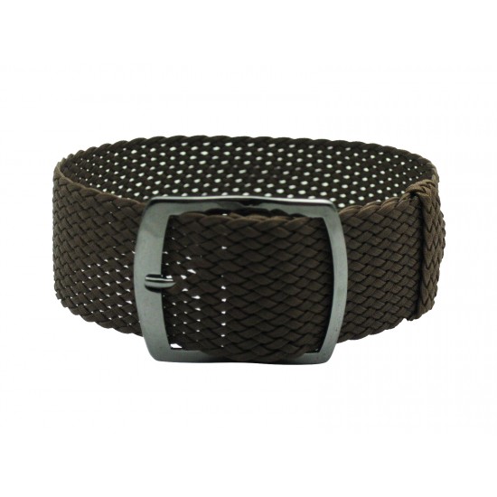 HNS 22MM Coffee Perlon Braided Woven Watch Strap With PVD coated Stainless Steel Buckle