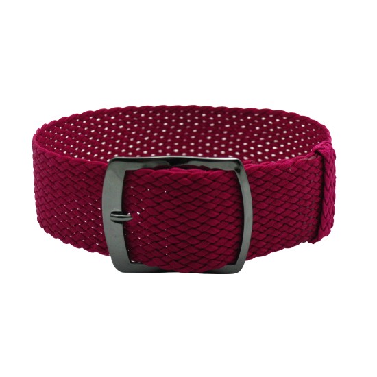 HNS 22MM Rose Red Perlon Braided Woven Watch Strap With PVD coated Adjustable Buckle