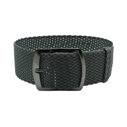 HNS 22MM Dark Grey Perlon Braided Woven Watch Strap With PVD Coated Stainless Steel Buckle