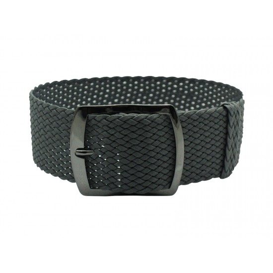HNS 22MM Dark Grey Perlon Braided Woven Watch Strap With PVD Coated Stainless Steel Buckle