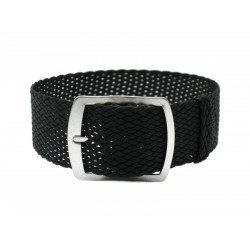 HNS 22MM Black Perlon Braided Woven Strap With Brushed Stainless Steel Buckle