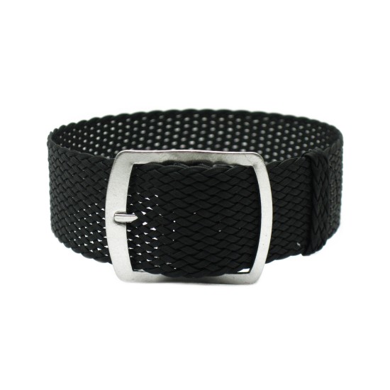 HNS 22MM Black Perlon Braided Woven Strap With Brushed Stainless Steel Buckle