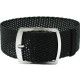 HNS 22MM Black Perlon Braided Woven Strap With Brushed Stainless Steel Buckle