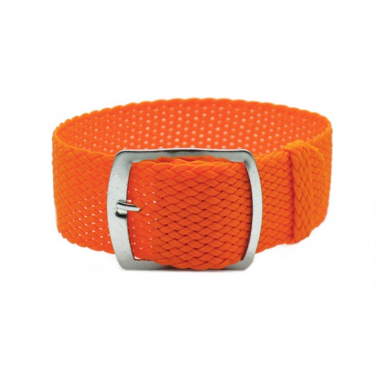 HNS 22MM Orange Perlon Braided Woven Strap With Brushed Stainless Steel Buckle