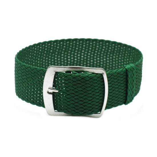 HNS 22MM Green Perlon Braided Woven Strap With Brushed Stainless Steel Buckle