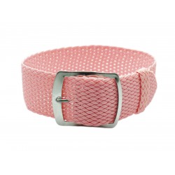 HNS 22MM Pink Perlon  Braided Woven Strap With Brushed Stainless Steel Buckle