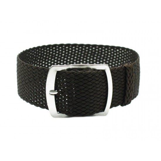 HNS 22MM Dark Brown Perlon Braided Woven Strap With Brushed Stainless Steel Buckle