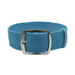 HNS 22MM Grey Blue Perlon Braided Woven Strap With Brushed Stainless Steel Buckle