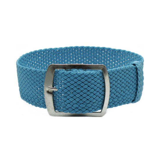 HNS 22MM Grey Blue Perlon Braided Woven Strap With Brushed Stainless Steel Buckle
