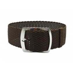 HNS 22MM Coffee Perlon Braided Woven Watch Strap With Brushed Stainless Steel Buckle