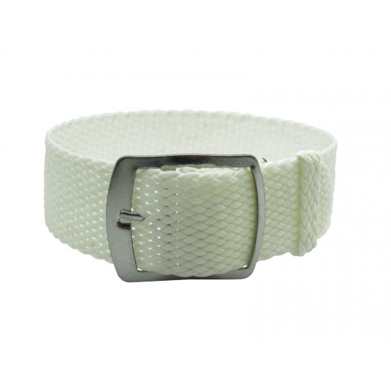 HNS 22MM White Perlon Braided Woven Watch Strap With Brushed Adjustable Buckle