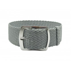 HNS 22MM Grey Perlon Braided Woven Watch Strap With Brushed Stainless Steel Buckle
