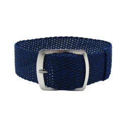 HNS 22MM Navy Perlon Tropic Braided Woven Watch Strap With Brushed Stainless Steel Buckle
