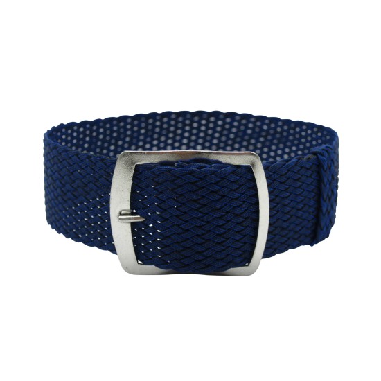 HNS 22MM Navy Perlon Tropic Braided Woven Watch Strap With Brushed Stainless Steel Buckle