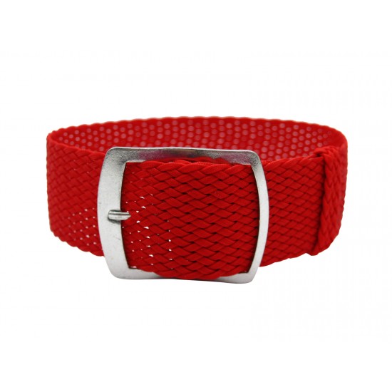 HNS 22MM Red Perlon Braided Woven Watch Strap With Brushed Stainless Steel Buckle