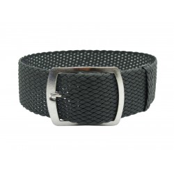 HNS 22MM Dark Grey Perlon  Braided Woven Watch Strap With Brushed Stainless Steel Buckle