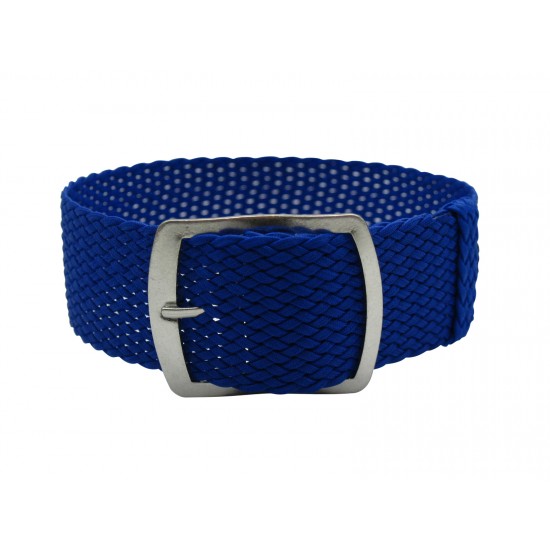 HNS 22MM Blue Perlon Braided Woven Watch Strap With Brushed Stainless Steel Buckle