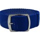 HNS 22MM Blue Perlon Braided Woven Watch Strap With Brushed Stainless Steel Buckle