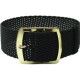 HNS 22MM Black Perlon Braided Woven Strap With Gold Brushed Stainless Steel Buckle