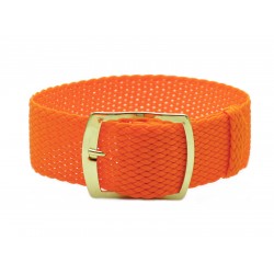 HNS 22MM Orange Perlon Braided Woven Strap With Gold Brushed Stainless Steel Buckle