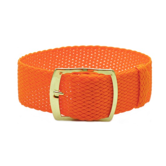 HNS 22MM Orange Perlon Braided Woven Strap With Gold Brushed Stainless Steel Buckle
