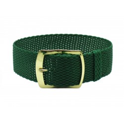 HNS 22MM Green Perlon Braided Woven Strap With Gold Brushed Stainless Steel Buckle
