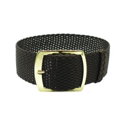 HNS 22MM Dark Brown Perlon Braided Woven Strap With Gold Brushed Stainless Steel Buckle