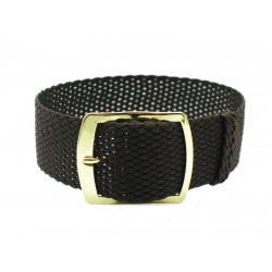 HNS 22MM Dark Brown Perlon Braided Woven Strap With Gold Brushed Stainless Steel Buckle
