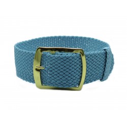 HNS 22MM Grey Blue Perlon Braided Woven Strap With Gold Brushed Stainless Steel Buckle
