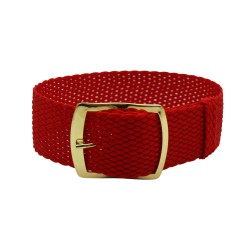 HNS 22MM Red Perlon Braided Woven Watch Strap With Gold Brushed Adjustable Buckle