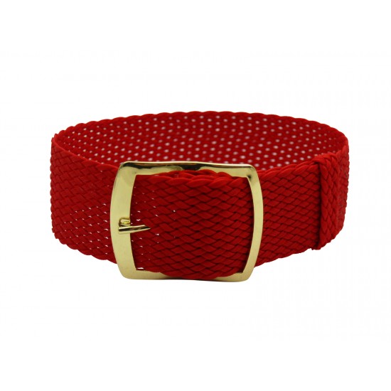 HNS 22MM Red Perlon Braided Woven Watch Strap With Gold Brushed Adjustable Buckle