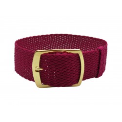 HNS 22MM Rose Red Perlon Braided Woven Watch Strap With Gold Brushed Adjustable Buckle