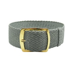 HNS 22MM Grey Perlon Braided Woven Watch Strap With Gold Brushed Stainless Steel Buckle