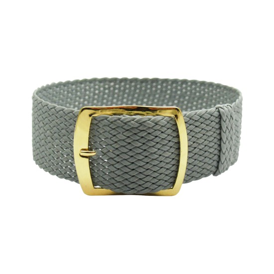 HNS 22MM Grey Perlon Braided Woven Watch Strap With Gold Brushed Stainless Steel Buckle