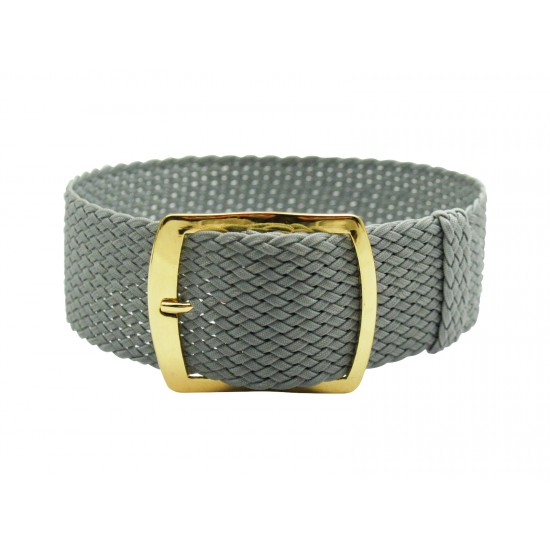 HNS 22MM Grey Perlon Braided Woven Watch Strap With Gold Brushed Stainless Steel Buckle