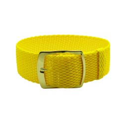HNS 22MM Yellow Perlon Braided Woven Watch Strap With Gold Brushed Adjustable Buckle