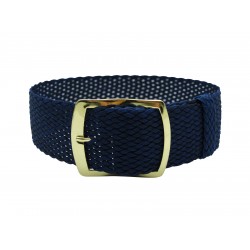 HNS 22MM Navy Perlon Braided Woven Watch Strap With Gold Brushed Stainless Steel Buckle