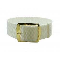 HNS 22MM White Perlon Braided Woven Watch Strap With Gold Brushed Adjustable Buckle