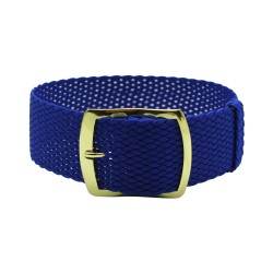 HNS 22MM Blue Perlon Braided Woven Watch Strap With Gold Brushed Stainless Steel Buckle