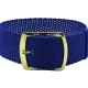 HNS 22MM Blue Perlon Braided Woven Watch Strap With Gold Brushed Stainless Steel Buckle
