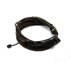 Brown leather bunch with braided leather bracelet