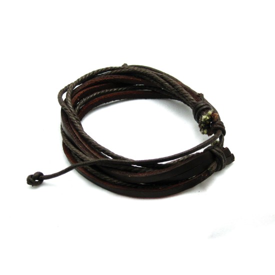 Brown leather bunch with braided leather bracelet
