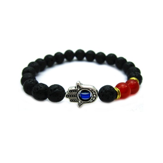 Lava Stone Hamsa Bracelet Antique Silver Hamsa Blue Evil Eye Jewelry Men Bracelet