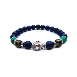 Lapiz lazuli stone beads Jewelry Sets Silver Buddha Men Black Yoga Bracelet